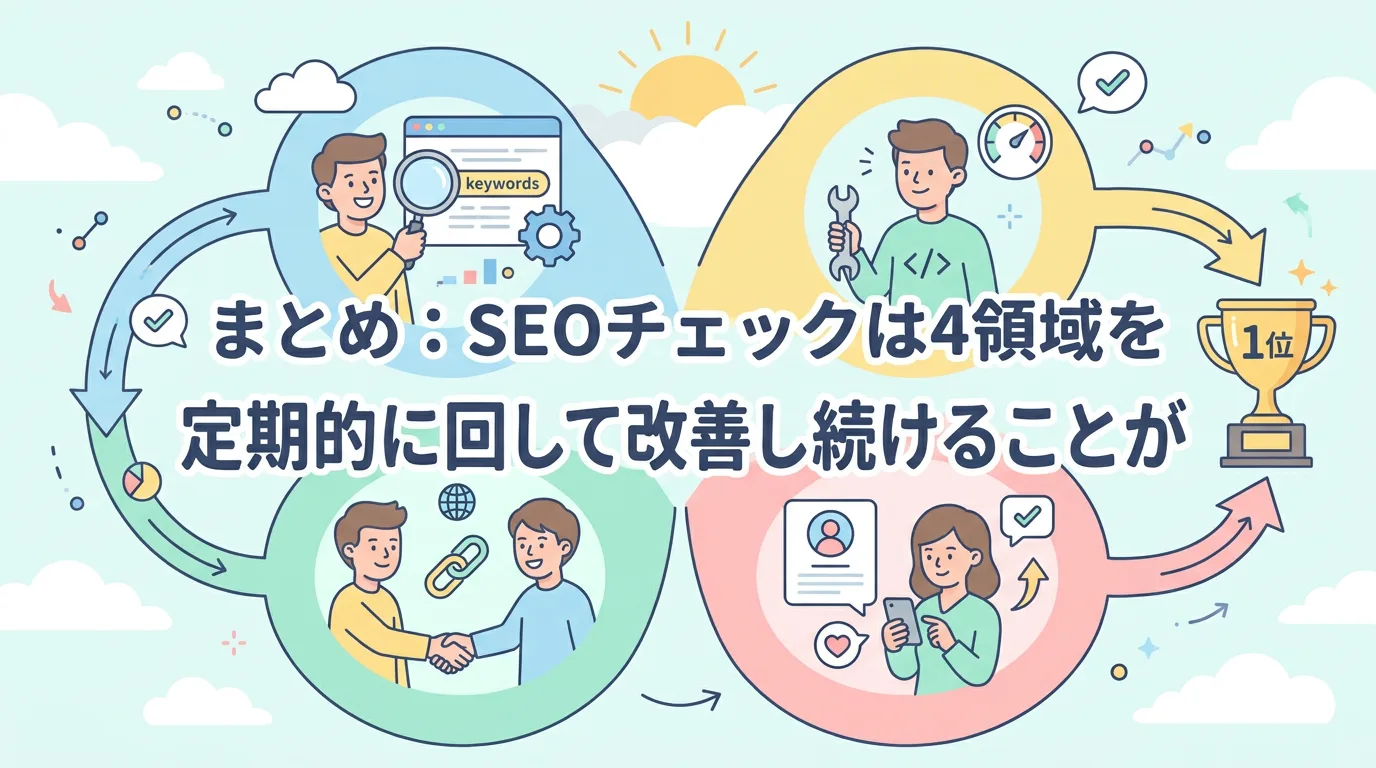 まとめ:SEOチェックは4領域を定期的に回して改善し続けることが1位への近道