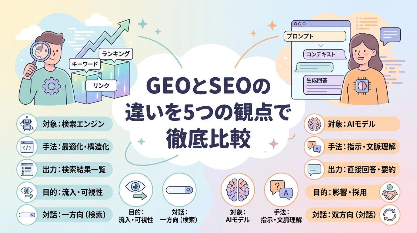 GEOとSEOの違いを5つの観点で徹底比較