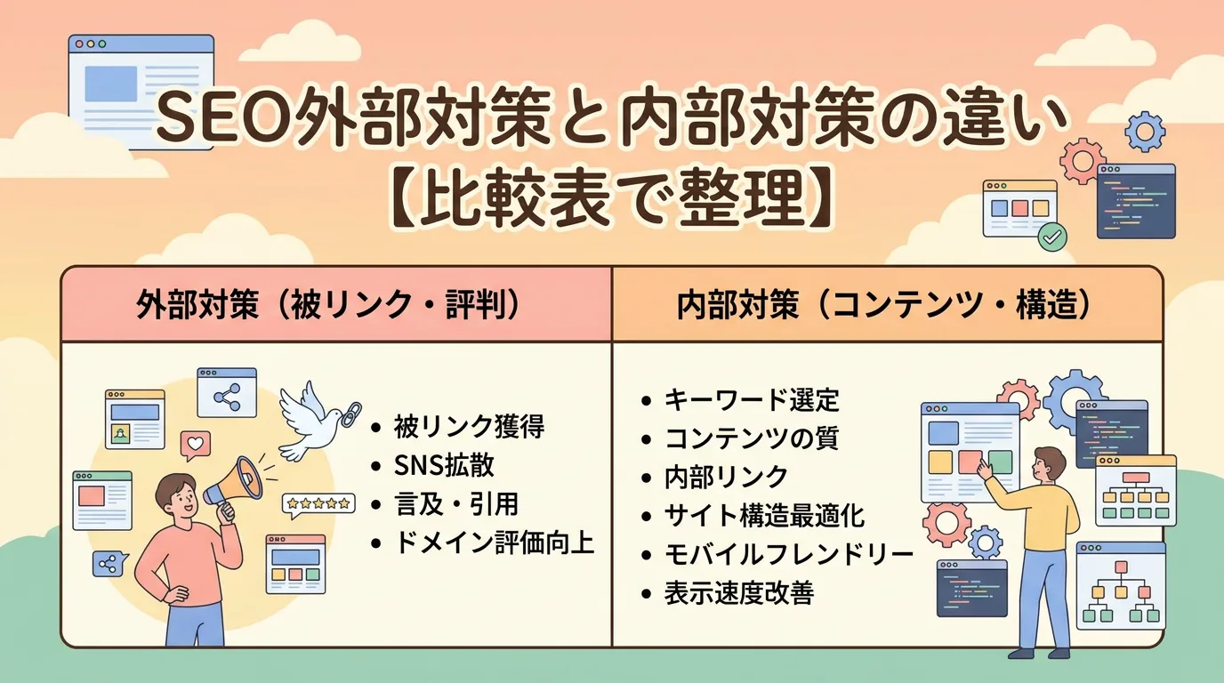 SEO外部対策と内部対策の違い【比較表で整理】