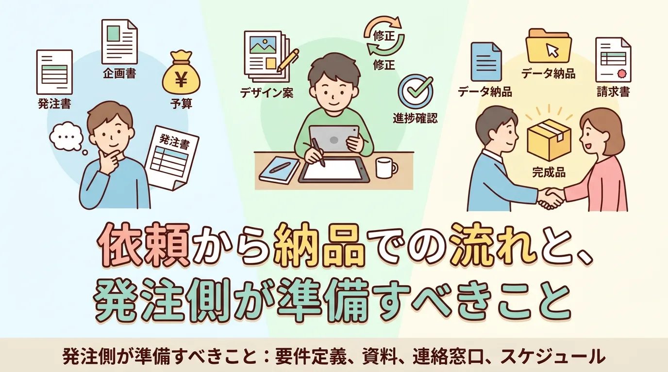 依頼から納品までの流れと、発注側が準備すべきこと