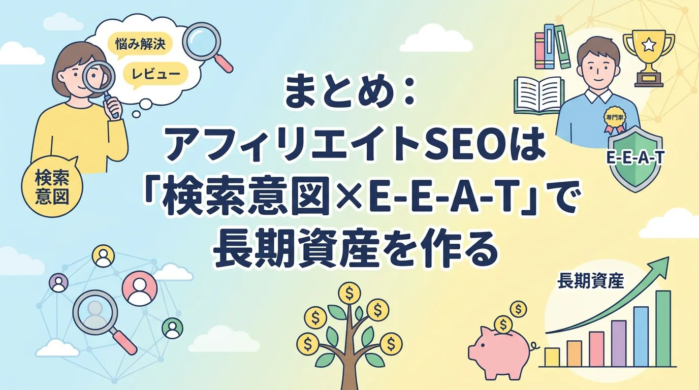 まとめ:アフィリエイトSEOは「検索意図×E-E-A-T」で長期資産を作る