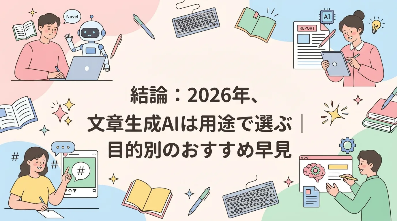 結論:2026年、文章生成AIは用途で選ぶ|目的別のおすすめ早見