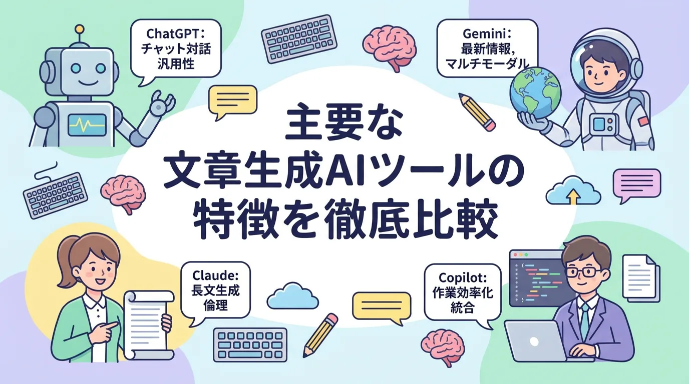 主要な文章生成AIツールの特徴を徹底比較