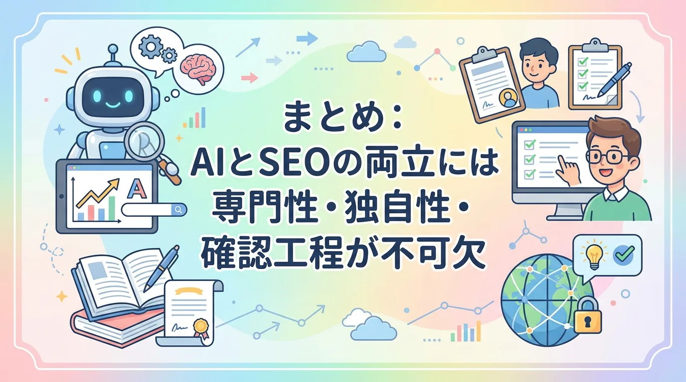まとめ:AIとSEOの両立には専門性・独自性・確認工程が不可欠