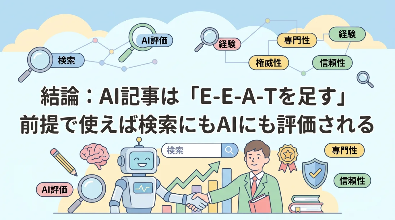 結論：AI記事は「E-E-A-Tを足す」前提で使えば検索にもAIにも評価される
