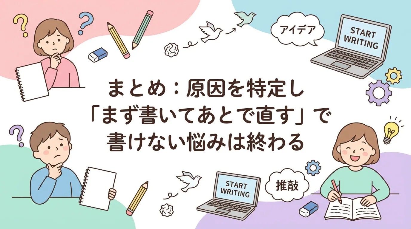 まとめ:原因を特定し「まず書いてあとで直す」で書けない悩みは終わる