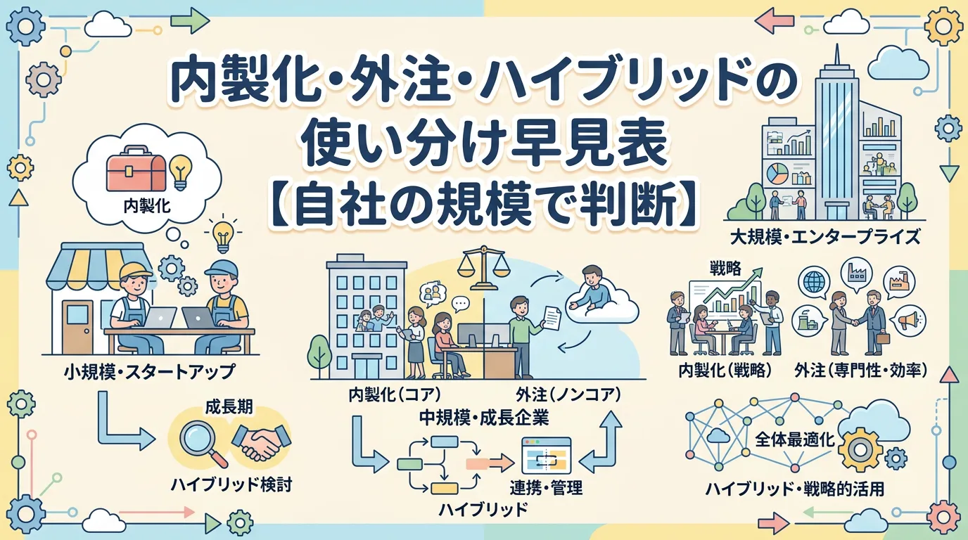 内製化・外注・ハイブリッドの使い分け早見表【自社の規模で判断】