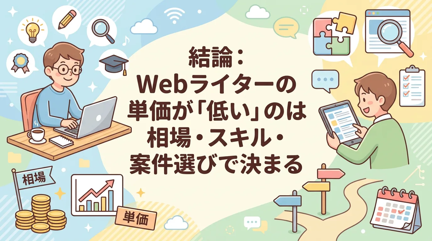 結論：Webライターの単価が「低い」のは相場・スキル・案件選びで決まる