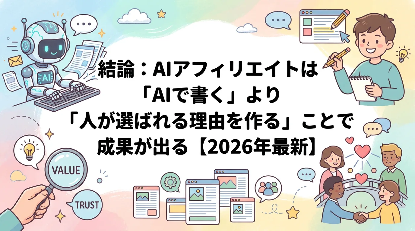 結論:AIアフィリエイトは「AIで書く」より「人が選ばれる理由を作る」ことで成果が出る【2026年最新】