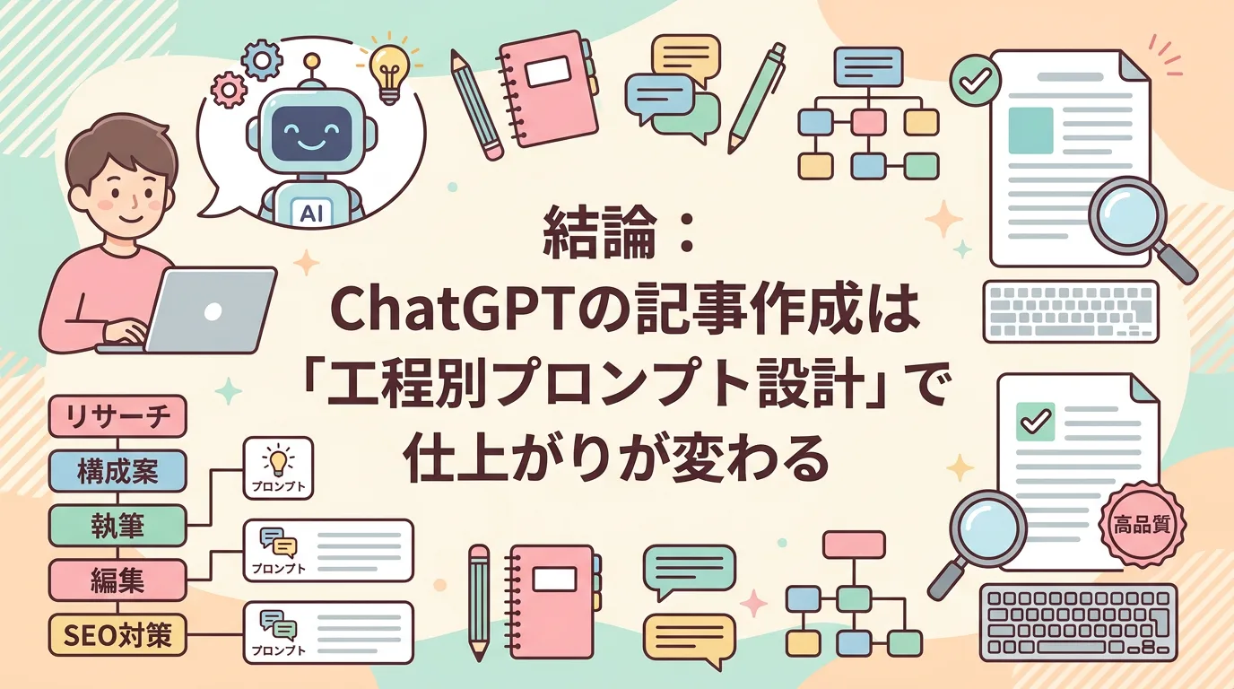 結論:ChatGPTの記事作成は「工程別プロンプト設計」で仕上がりが変わる